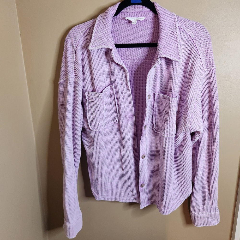 Hippie Rose Lavender Purple Waffle Knit Button Down Shacket Shirt Large 4K90617